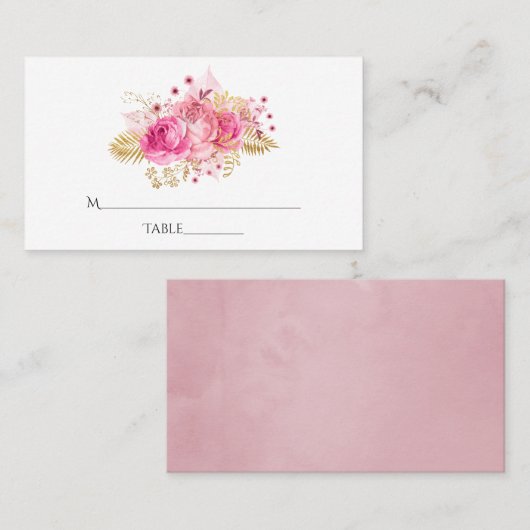 ピンクと金ゴールド熱帯フローラ座席表 プレイスカード (正面/裏面)