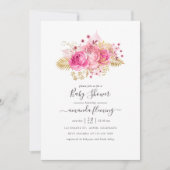 ピンクと金ゴールド熱帯フローラ赤ちゃんシャワー 招待状 (正面)