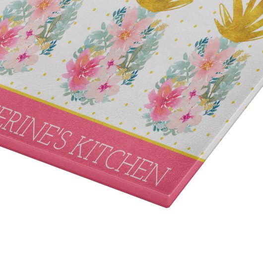 ピンクと金ゴールド熱帯性パイナップルと水玉模様 カッティングボード (角)