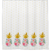 ピンクと金ゴールド熱帯性パイナップルと水玉模様 シャワーカーテン (正面)