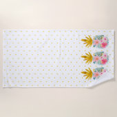 ピンクと金ゴールド熱帯性パイナップルと水玉模様 ビーチタオル (正面)