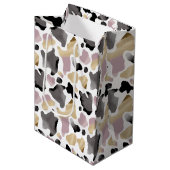 ピンクと金ゴールド牛のプリント誕生日抱き枕 ミディアムペーパーバッグ (正面アングル)