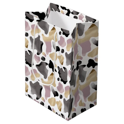 ピンクと金ゴールド牛のプリント誕生日抱き枕 ミディアムペーパーバッグ (正面アングル)