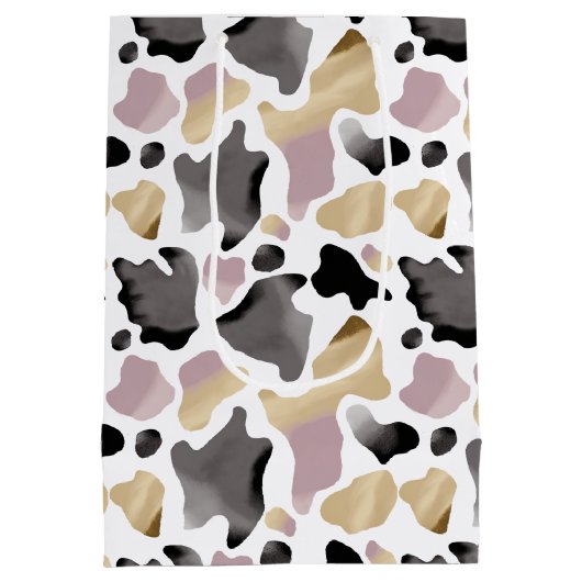 ピンクと金ゴールド牛のプリント誕生日抱き枕 ミディアムペーパーバッグ (裏面)