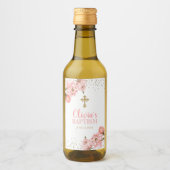 ピンクと金ゴールド牡丹フローラバプティスミニワインラベル ワインラベル (正面)