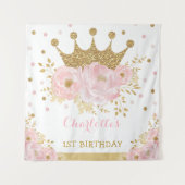 ピンクと金ゴールド王室のクラウンプリンセス誕生日パーティー タペストリー (正面)