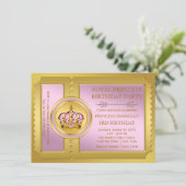 ピンクと金ゴールド王室のプリンセス誕生会 招待状 (スタンド正面)