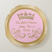 ピンクと金ゴールド私たちの小さなプリンセス枕 ラウンドクッション (正面)