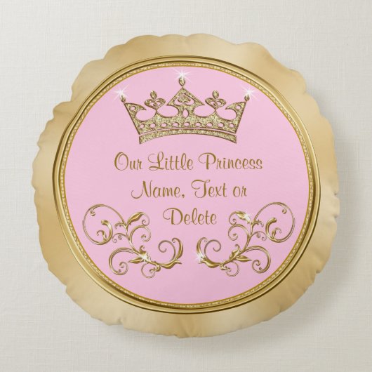 ピンクと金ゴールド私たちの小さなプリンセス枕 ラウンドクッション (正面)