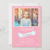 ピンクと金ゴールド第4誕生日写真 招待状 (正面)