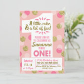 ピンクと金ゴールド紙吹雪ファースト誕生日招待状 招待状 (スタンド正面)