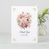 ピンクと金ゴールド結婚フローラ サンキューカード (スタンド正面)