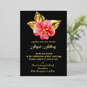 ピンクと金ゴールド結婚フローラ 箔招待状 (立ち正面)