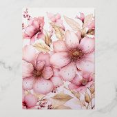 ピンクと金ゴールド結婚フローラ 箔招待状 (裏面)