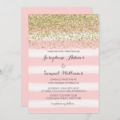 ピンクと金ゴールド結婚式招待状 招待状 (正面/裏面)