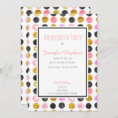 ピンクと金ゴールド絵を描の水玉模様パーティの招待状 招待状 (正面/裏面)