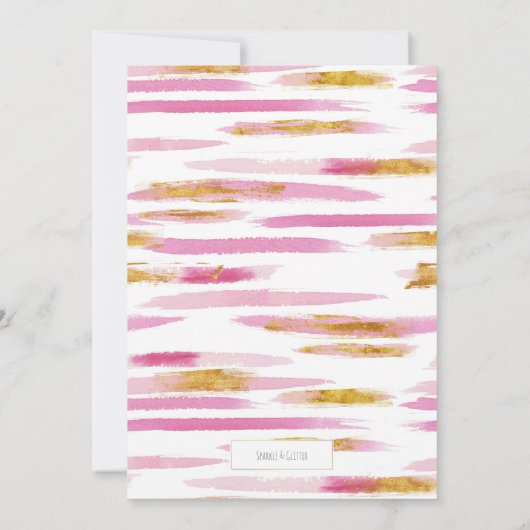 ピンクと金ゴールド絵を描ストライプのパーティの招待状 招待状 (裏面)