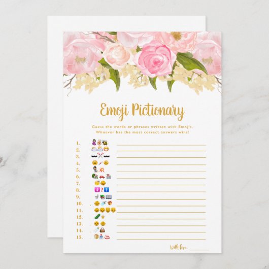 ピンクと金ゴールド絵文字の赤ちゃんシャワーゲーム 招待状 (正面/裏面)