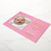 ピンクと金ゴールド聖餐式 箔招待状 (回転した状態)