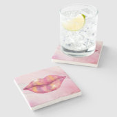 ピンクと金ゴールド色のリップストーンコースター ストーンコースター (横)