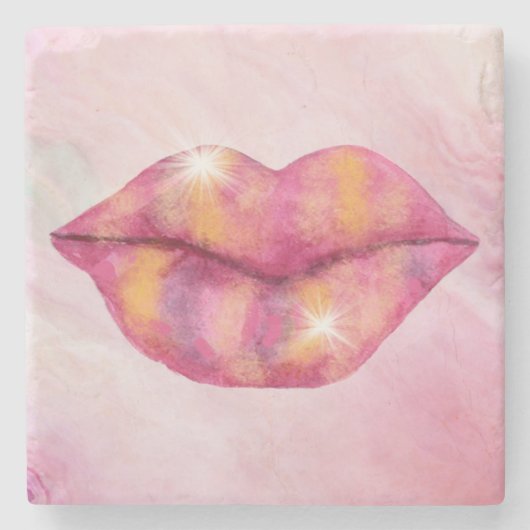 ピンクと金ゴールド色のリップストーンコースター ストーンコースター (正面)