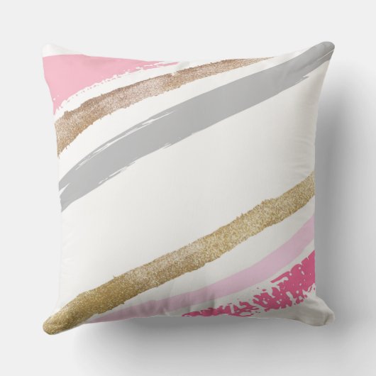 ピンクと金ゴールド色彩の鮮やかストライプの装飾用クッション クッション (裏面)