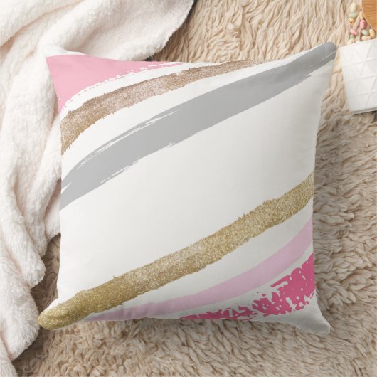 ピンクと金ゴールド色彩の鮮やかストライプの装飾用クッション クッション (ブランケット)