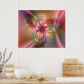 ピンクと金ゴールド花 ポスター (キッチン)