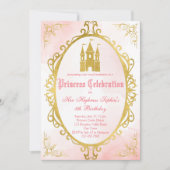 ピンクと金ゴールド華美の王女の誕生日 招待状 (正面)