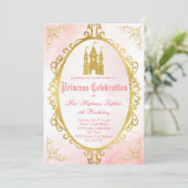 ピンクと金ゴールド華美の王女の誕生日 招待状 (スタンド正面)