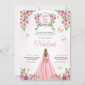 ピンクと金ゴールド蝶バラ開花キンセアニェラ 招待状 (正面)