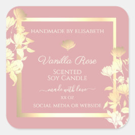 ピンクと金ゴールド製品の包装ラベル花 スクエアシール