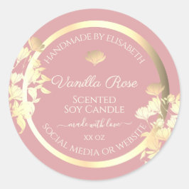 ピンクと金ゴールド製品の包装ラベル花 ラウンドシール