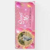ピンクと金ゴールド誕生日ガールsweet sixteenカスタム、 横断幕 (縦)