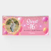 ピンクと金ゴールド誕生日ガールsweet sixteenカスタム、 横断幕 (横)