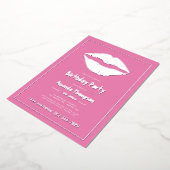 ピンクと金ゴールド誕生日キス唇 箔招待状 (回転した状態)