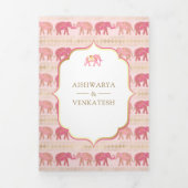 ピンクと金ゴールド象インディアンパレス写真結婚ズ 三つ折り招待状 (カバー)