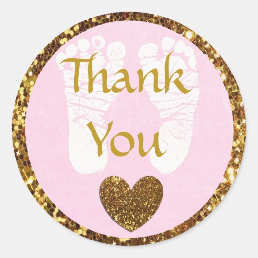 ピンクと金ゴールド赤ちゃんシャワーありがとうステッカー ラウンドシール (正面)