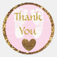 ピンクと金ゴールド赤ちゃんシャワーありがとうステッカー