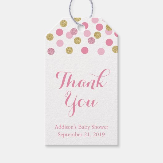 ピンクと金ゴールド赤ちゃんシャワーメッセージカードギフトラベル ギフトタグ (正面)