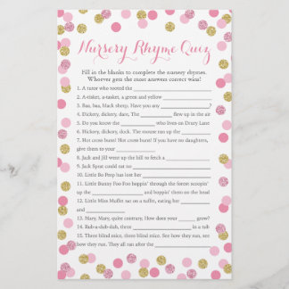 ピンクと金ゴールド赤ちゃんシャワー子供部屋韻クイズ