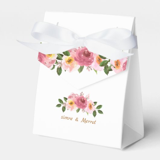 ピンクと金ゴールド赤面の結婚水色のケーキ フェイバーボックス (正面サイド)