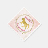 ピンクと金ゴールド馬の馬の誕生日のカスタム スタンダードカクテルナプキン (角)