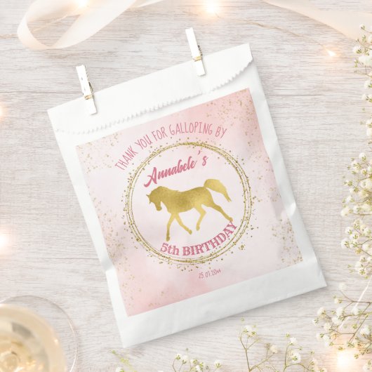 ピンクと金ゴールド馬の馬の誕生日感謝していあなた フェイバーバッグ (クリップ留めされた状態)