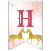 ピンクと金ゴールド馬の馬術女性のカーボーイ誕生日 バンティングフラッグ (第2の旗)