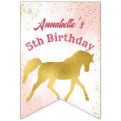 ピンクと金ゴールド馬の馬術女性のカーボーイ誕生日 バンティングフラッグ (第1の旗)
