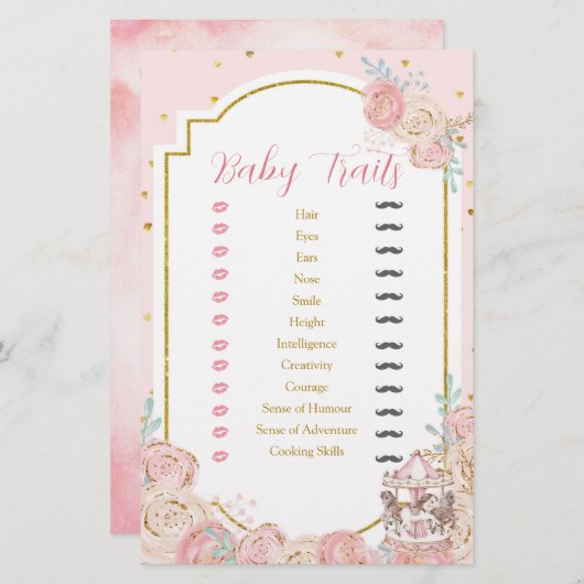 ピンクと金ゴールド魔法の回転木馬ベビー特性 (正面/裏面)