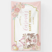 ピンクと金ゴールド魔法の回転木馬大型バナーサイン 横断幕 (縦)