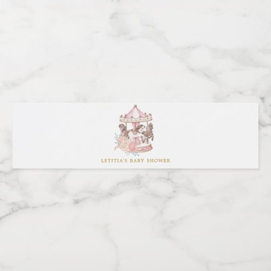 ピンクと金ゴールド魔法回転木馬ウォーターボトル ペットボトルラベル (シングルラベル)