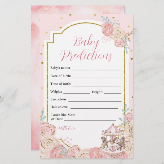 ピンクと金ゴールド魔法回転木馬ベビー予測 (正面/裏面)